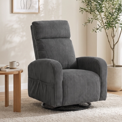 HOMCOM 360° Swivel Accent Chair, Modern Armchair with Thick Backrest & Cushion, Corduroy Upholstered, Dark Grey