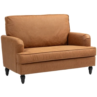 HOMCOM Modern Accent Chair, Leathaire Armchair with Turned Legs and Wide Seat, Comfy Chair for Living Room, Brown