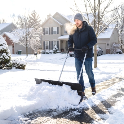 Outsunny Snow Shovel with Wheels, 37" Extra Wide Heavy Duty Aluminum Snow Pusher with Ergonomic Adjustable Handle, Angled Blade