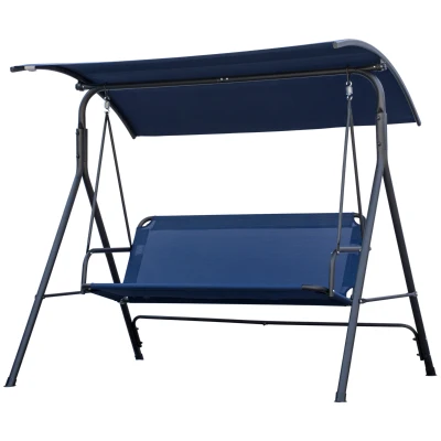 Outsunny 3-Seater Outdoor Porch Swing with Adjustable Canopy, Patio Swing Chair for Garden, Poolside, Backyard, Dark Blue