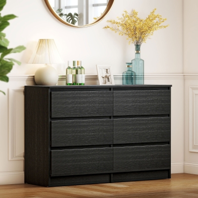 HOMCOM Wide Chest of Drawers, 6 Drawer Dresser for Bedroom, Living Room, Hallway, Modern Clothes Storage Organizer, Black