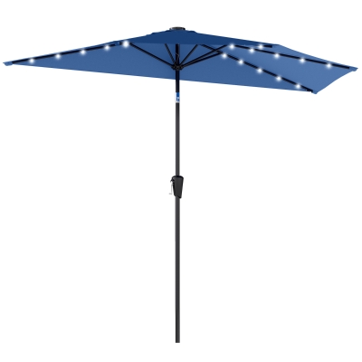 Outsunny Half Outdoor Patio Umbrella with Solar LED Lights Half Umbrella with Crank 105.1" x 53.5" Navy Blue