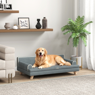 PawHut Elevated Dog Sofa Bed, Cat Couch with Cushion, Washable Cover, Wooden Legs, for Medium & Large Dogs, Dark Grey