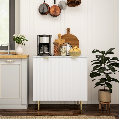 HOMCOM Modern Kitchen Storage Cabinet, Sideboard Buffet Cabinet with Adjustable Shelves and Metal Legs for Kitchen, White