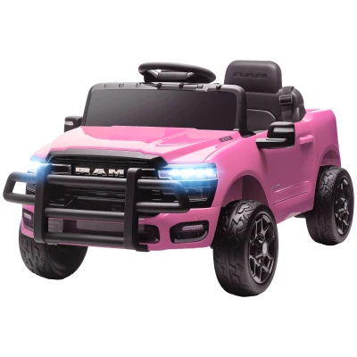 Qaba 12V Ride on Car, Licensed Dodge RAM 3500 Electric Vehicle with Remote Control, Suspension for 3-5 Years, Pink