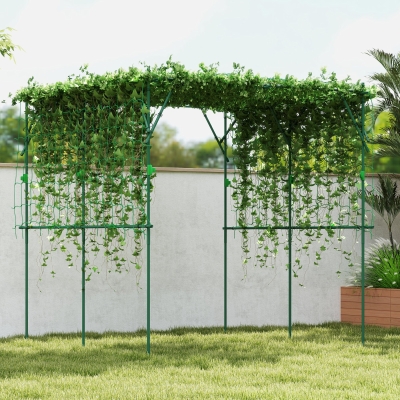 Outsunny Garden Arch Cucumber Trellis for Climbing Plants, 7.3 FT Tall Metal Plant Trellis Support with Climbing Net, Green