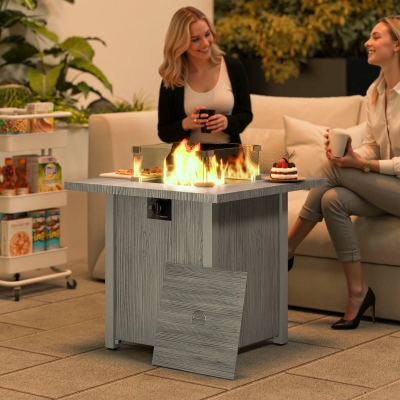 Outsunny 28" 50,000 BTU Gas Fire Pit Table with Cover and Glass Screen, Grey