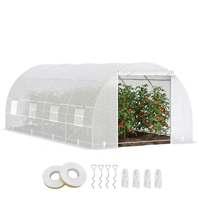 Outsunny 20x10x7ft Heavy Duty Tunnel Walk-in Greenhouse Outdoor Backyard Seed Plant Vegetables Grow Warm House White