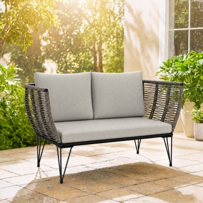 Outsunny Outdoor Couch Patio Sofa with Cushions, 2 Seater Patio Furniture Loveseat with Galvanized Steel Frame, Light Grey