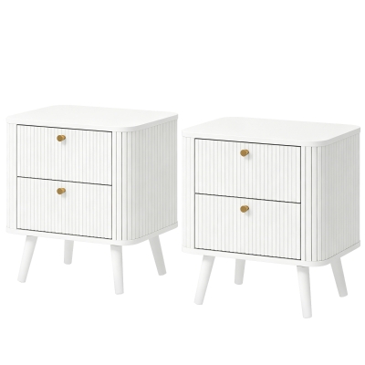 HOMCOM Modern Nightstand Set of 2, Bedside Table with 2 Drawers, Side End Table for Bedroom, Living Room, White Wood Grain