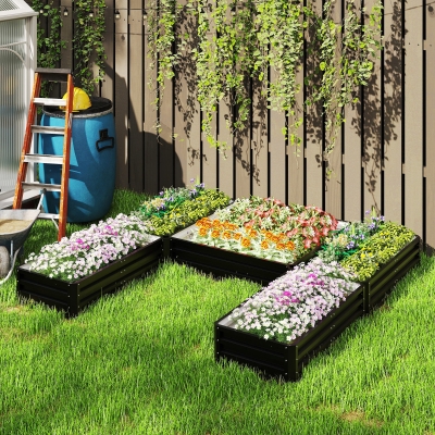 Outsunny Steel Raised Garden Bed, Set of 5 Large Box Planters for Outdoor Plants Vegetables Flowers Herbs, 8x8x1ft, Black