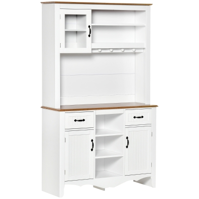 HOMCOM 71" Kitchen Buffet with Hutch, Farmhouse Style Storage Cupboard with Utility Drawer, 3 Door Cabinets and 5-tier Shelves, White