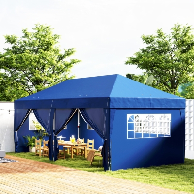 Outsunny 10' x 20' Pop Up Canopy Tent Outdoor Portable Easy Up Party Tent Garden Shade Shelter with Walls Carrying Bag, Blue