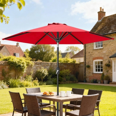 Outsunny Patio Sun Umbrella, Outdoor Parasol with 6 Ribs, Wine Red