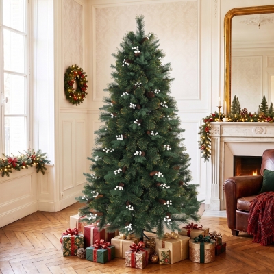 HOMCOM 6ft Christmas Tree with 716 Branch Tips, Easy-Assembly Hinged Design, Artificial Fir Xmas Tree for Home Office Holiday
