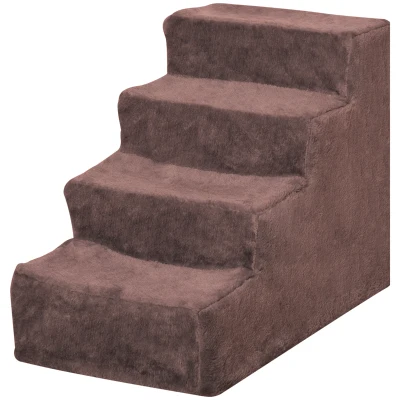 PawHut 4-Step Dog Ramp for Sofa, Bed, and Couch, with Removable Cover, Brown