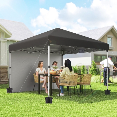 Outsunny 10' x 10' Pop Up Canopy with Sidewalls, Roller Bag, Height Adjustable Instant Tent for Outdoor, Garden, Patio, Black