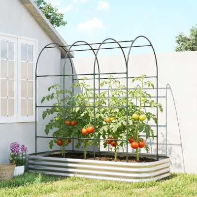 Outsunny Galvanised Raised Garden Bed with Arched Trellis, 7 x 4 x 7ft Metal Outdoor Planter Box with Open Bottom