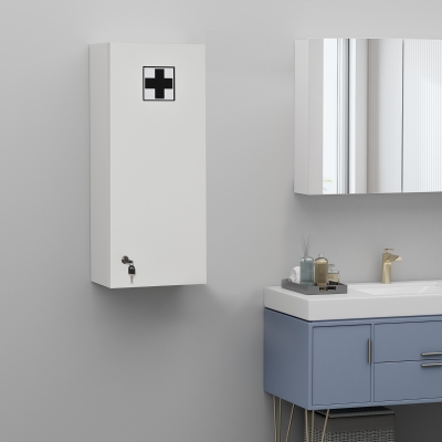 kleankin Wall Mount Medicine Cabinet, 5-tier Lockable Bathroom Cabinet with 2 Keys and Adjustable Shelves, White