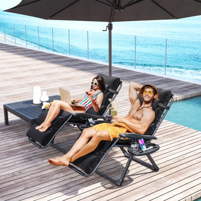 Outsunny 2pcs Reclining Zero Gravity Chair with Adjustable Backrest, Folding Garden Sun Lounger with Removable Cushion, Grey