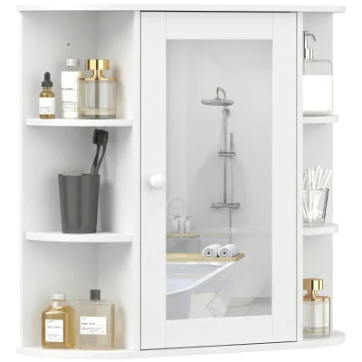 HOMCOM Mirrored Bathroom Wall Cabinet Wall Mounted Medicine Cabinet with Door & Shelves, White