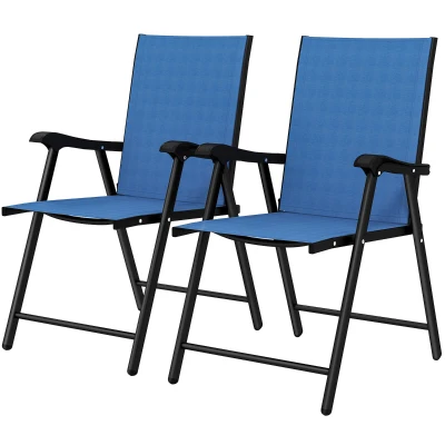 Outsunny Folding Patio Chairs Set of 2, High Back Outdoor Dining Chairs with Breathable Mesh Seat for Lawn, Deck, Blue