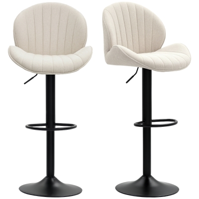 HOMCOM Bar Stools Set of 2, Swivel Barstools with Back, Adjustable Height and Footrest for Kitchen Island, Dining Room, Beige