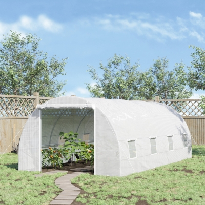 Outsunny 20x10x7ft Heavy Duty Tunnel Walk-in Greenhouse Outdoor Backyard Seed Plant Vegetables Grow Warm House White