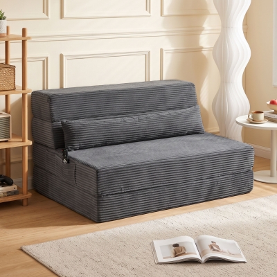 HOMCOM Floor Chair with Back Support Four-Fold Floor Gaming Chair Side Pockets Pillow Floor Seat Sofa Bed, Dark Grey