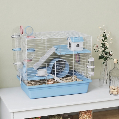 PawHut Hamster Cage, 3-Tier Small Animal Cage with Excerise Wheel, Food Bowl, Water Bottle, House, Tunnels, Ramps