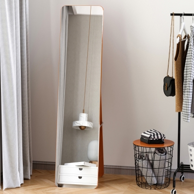 HOMCOM Full Length Mirror for Bedroom, Free Standing Dressing Mirror, Wall Mirror with Wood Frame, 15" x 61", Light Walnut