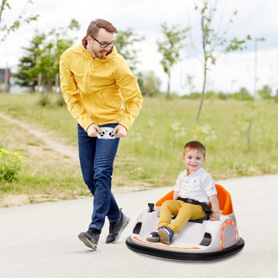 Qaba 12V Bumper Car for Toddlers, Ride On Car with 360 Degree Remote Control, Lights Music Horn, for 1.5-5 Years, Orange