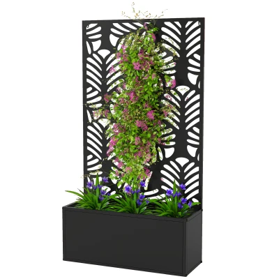 Outsunny Metal Garden Bed with Trellis for Climbing Plants, Freestanding or Wall Mounted Flower Bed for Garden, Patio, Balcony