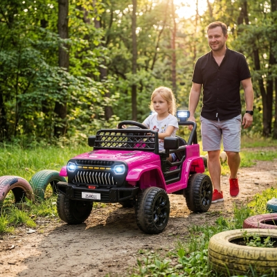 Qaba 12V Ride on Truck, Electric Car for Kids with Remote Control, Suspension, 3 Speeds, USB Music Headlights, Pink