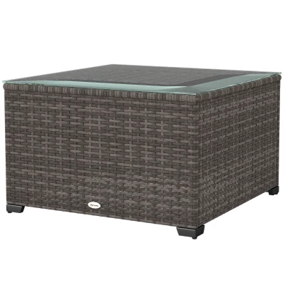 Outsunny 24.4" Patio Wicker Coffee Table, PE Rattan Outdoor Side Table with Tempered Glass Top, Black