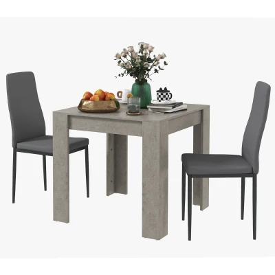 HOMCOM Dining Table Set for 2, Square Kitchen Table and Chairs, Dining Room Table and PU Leather Upholstered Chairs, Grey