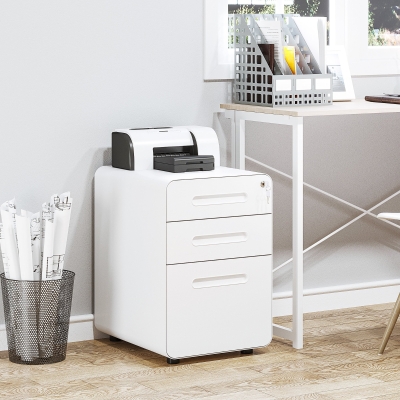 Vinsetto Lockable File Cabinet, Steel Filing Cabinet on Wheels for Legal, A4, Letter Size, Home Office