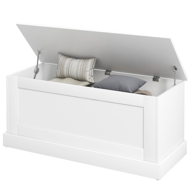 HOMCOM 39.4 Inches Storage Chest, Storage Trunk with Safety Hinge, Wooden Box for Living Room, White Wood Grain