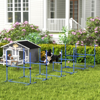 PawHut Set of 6 Dog Agility Training Equipment Adjustable Jump Bar Pet Exercise Kit with Carrying Bag (Blue)