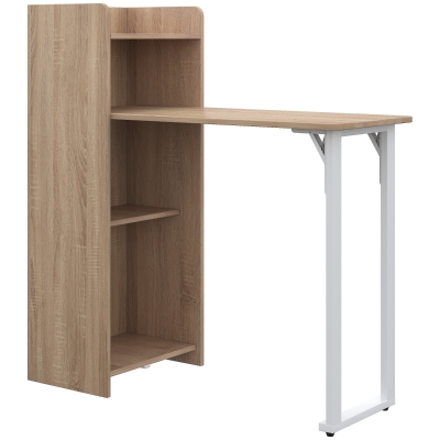 HOMCOM 2 In 1 Folding Table, Drop Leaf Table, Space Saving Dining Table with 4-Tier Shelf for Small Spaces, Oak