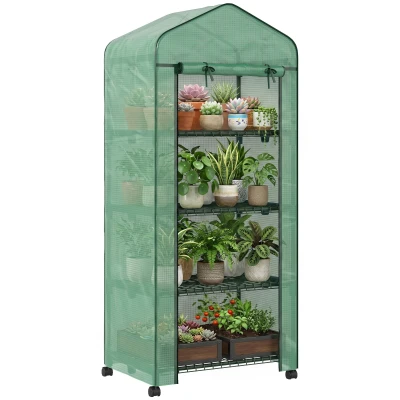 Outsunny Portable Greenhouse, Outdoor Hot House Plant Flower Greenhouse with 4 Tier Shelves, PE Cover, Green
