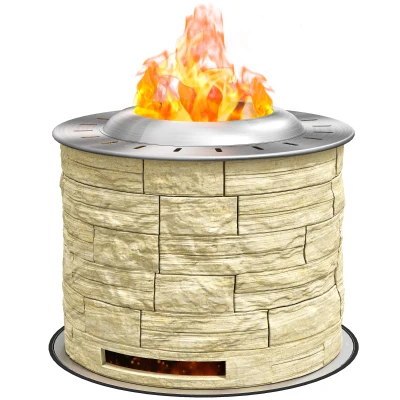 Outsunny Smokeless Fire Pit, Portable Camping Bonfire Stove with Mat for Backyard Patio Picnic, Magnesium Oxide, Yellow