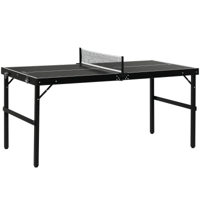 Soozier Mini Folding Table Tennis Table with Aluminium Frame, Portable Outdoor Ping Pong Table with Net for Indoor Outdoor Garden Camping, Black