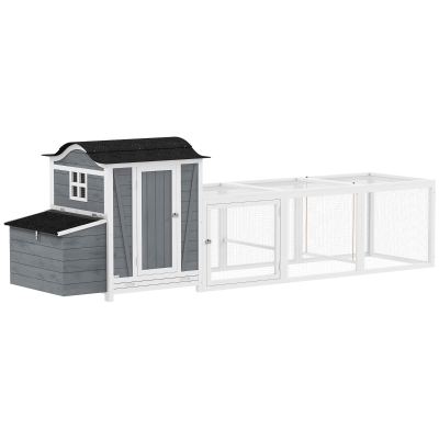 PawHut 118"L Chicken Coop, Large Wooden Hen House with Run, Pull-Out Tray, Waterproof Roof, Nesting Box, Swing, Roosting Bars