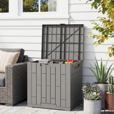 Outsunny 30 Gallon Resin Deck Box, Lockable Outdoor Storage Box, Splash-Resistant & UV Resistant Patio Storage Container