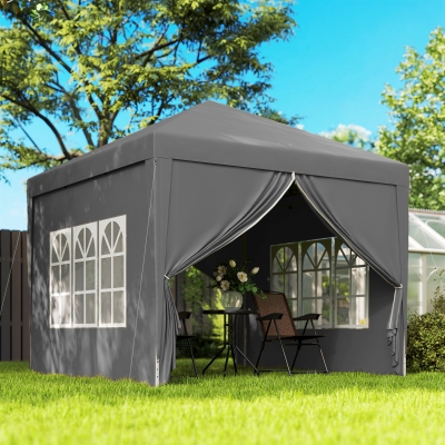 Outsunny 10'x10' Outdoor Pop Up Party Tent Wedding Gazebo Canopy with Carrying Bag (Grey)
