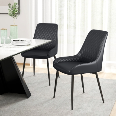 HOMCOM Upholstered Kitchen Chairs, Modern Dining Chairs Set of 2 with Diamond Tufting and Steel Legs for Dining Room, Black