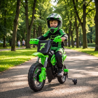 Qaba 12V Kids Electric Motorcycle, Ride on Motorcycle with Training Wheels, Rear Suspension, Horn for 3-6 Years, Green