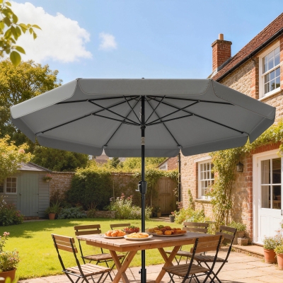 Outsunny 10 ft Patio Umbrella with Push Button Tilt and Crank, Outdoor Market Table Umbrella Parasol, Dark Grey