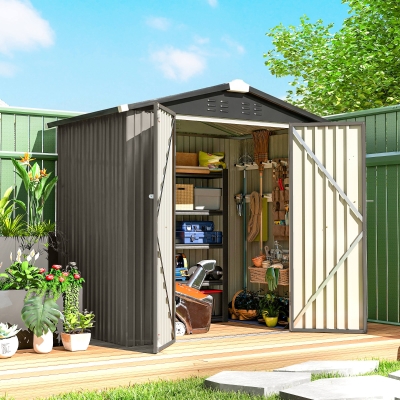 Outsunny 6.5' x 4'  Outdoor Storage Shed, Metal Garden Shed with Lockable Double Doors, 4 Vents, Light Grey